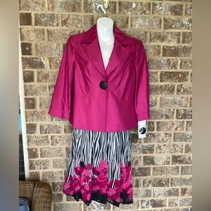 Allyson Cara Fushia Black White Skirt Suit Lined Washable Size 8 NWT
